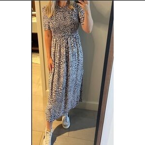 Baum Und Pferdgarten Adamaris Leopard Print Blue Silk Midi Dress